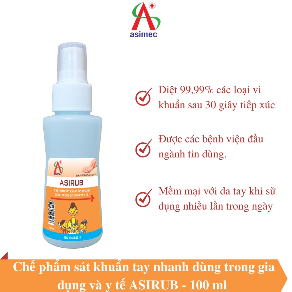 Nước rửa tay, sát khuẩn asirub 100ml