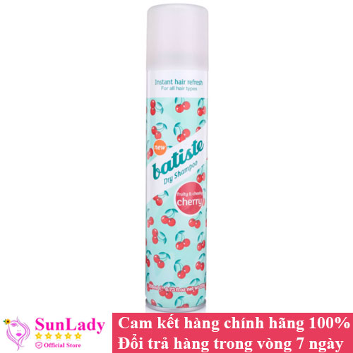Dầu gội khô dạng xịt Batiste Dry Shampoo Cherry 200ml - 120g của Anh- Dành Cho Tóc Dầu, Không Cần Dùng Nước