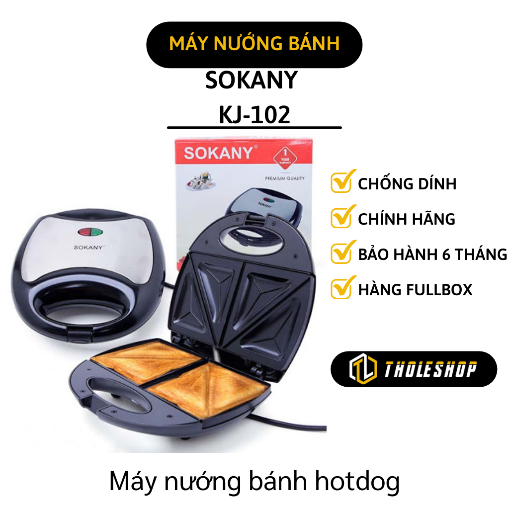 Máy nướng bánh - Máy làm bánh hotdog Sokany KJ-102 không dính, nướng bánh chín đều - Máy kẹp nướng bánh mì sandwich