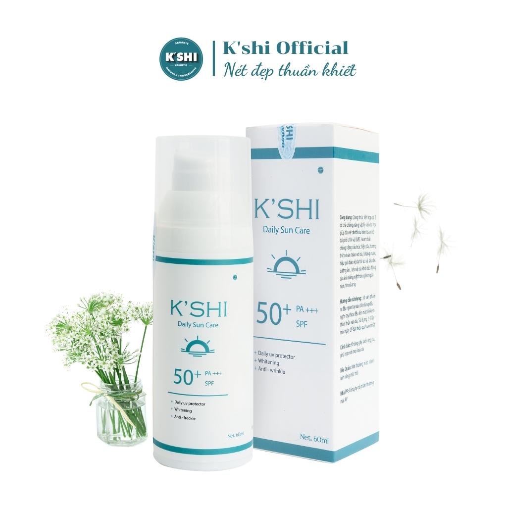 Kem Chống Nắng Nâng Tông Tự Nhiên K'shi, Với 2 Cơ Chế Vật Lí Và Hóa Học, Giúp Bảo Vệ Dưỡng Da & Kiềm Dầu Tốt, SPF 50+ 60ml