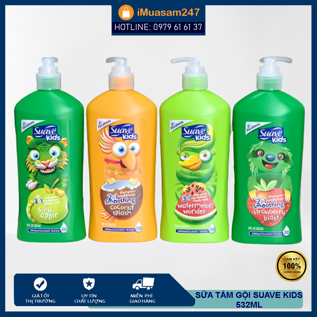 Sữa Tắm Gội Trẻ Em Suave Kids 3 in 1 hàng Mỹ (532ml) hương trái cây tự nhiên an toàn giúp da bé mềm mại thơm mát