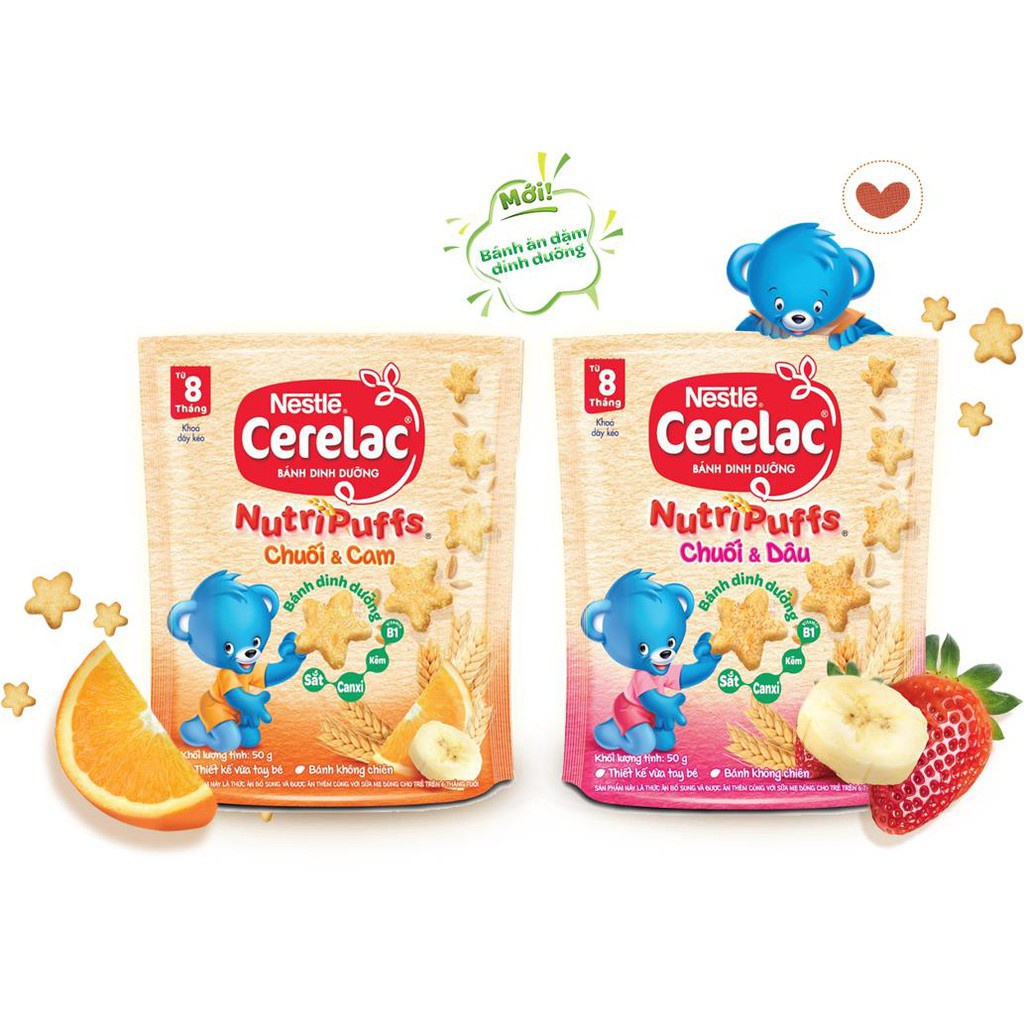 Bánh ăn dặm Nestle Cerelac chuối -cam, chuối - dâu cho trẻ từ 8 tháng trở lên - Mẹ & Bé Vĩnh Lộc