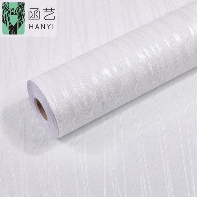 Giấy dán tường hoa văn vân sóng nổi cổ điển màu trắng size 10m x 45cm có keo sẵn