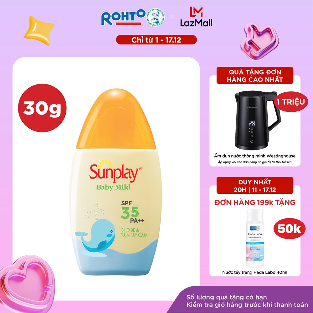 Kem chống nắng Sunplay cho bé từ 6 tháng tuổi và da nhạy cảm, dạng sữa Sunplay Baby Mild SPF 35, PA++ 30g