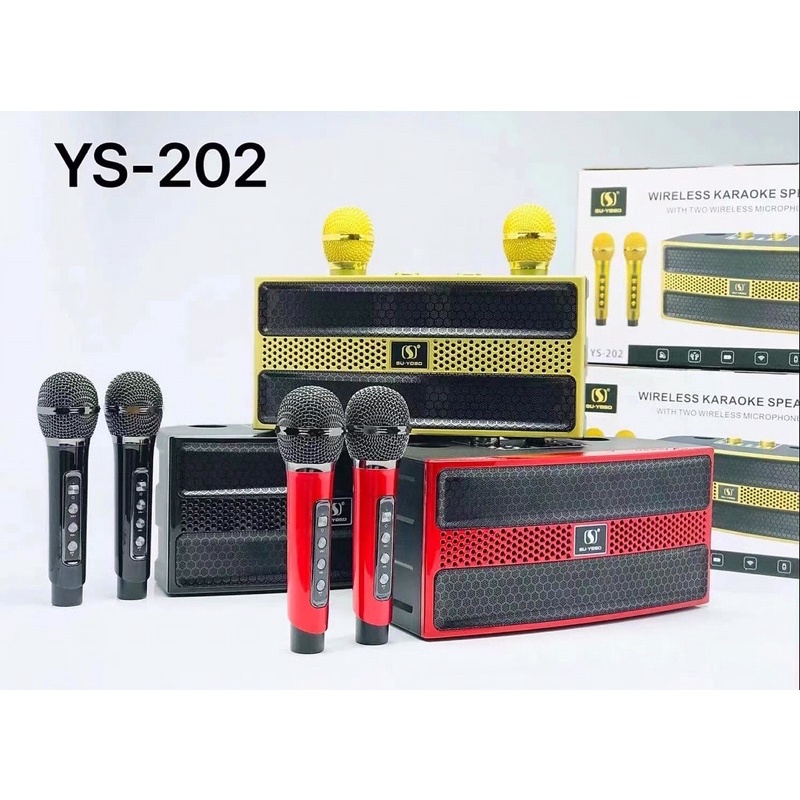 Loa Bluetooth YS-202 kèm 2 micro không dây karaoke công suất 35W
