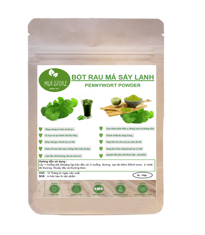 Bột rau má sấy lạnh nguyên chất Oganic Giải độc cơ thể 50g