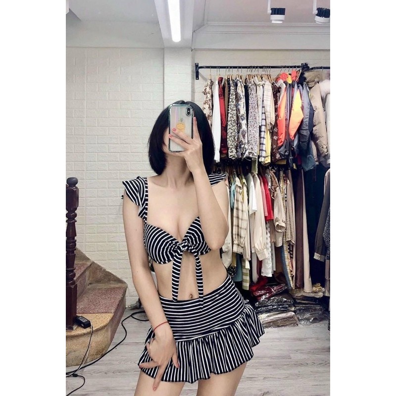 Đồ bơi bikini mút dày nâng ngực bèo vai váy đuôi cá