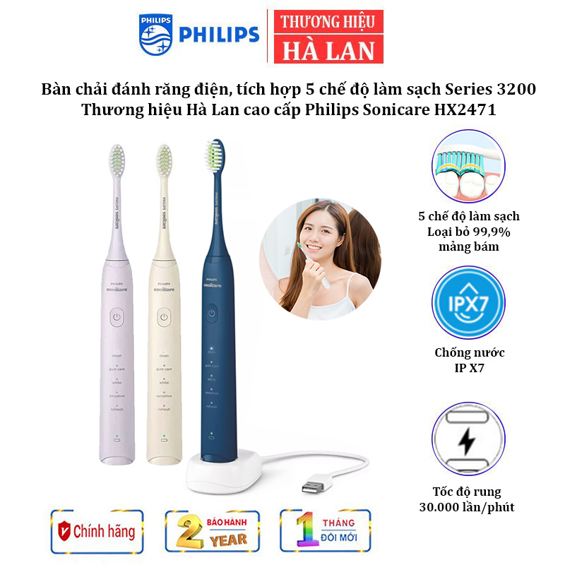 Philips Sonicare Hx2471 High-End Dutch Brand Electric Toothbrush with Integrated 5 Cleaning Modes Series 3200