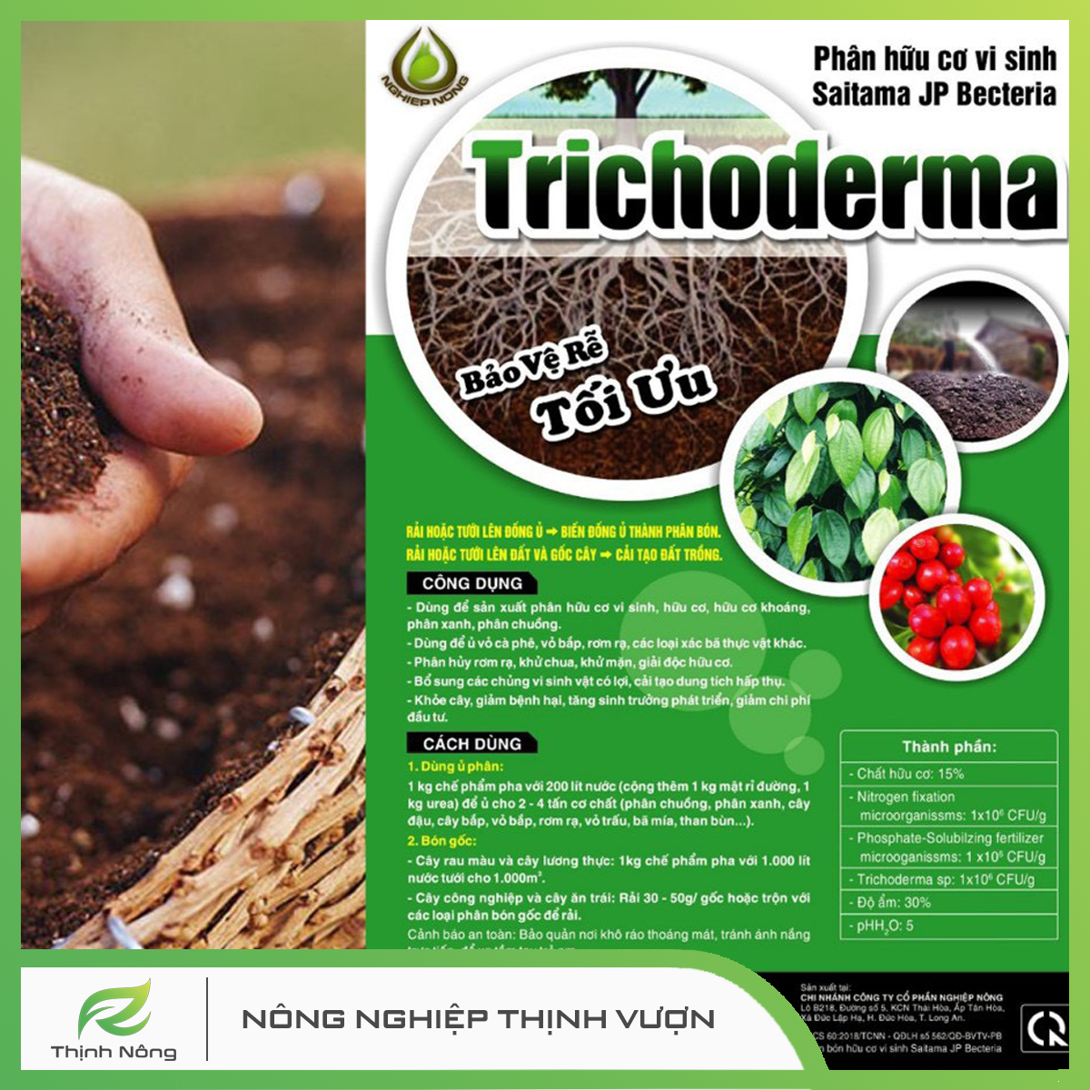 Nấm đối kháng Trichoderma túi 1Kg (Phân bón vi sinh) - Nấm Trico dùng trộn ủ phân, tưới gốc giúp cải tạo đất trồng