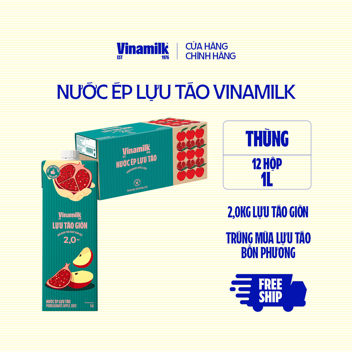 Thùng 12 Hộp Nước Ép Lựu Táo Vinamilk 1L