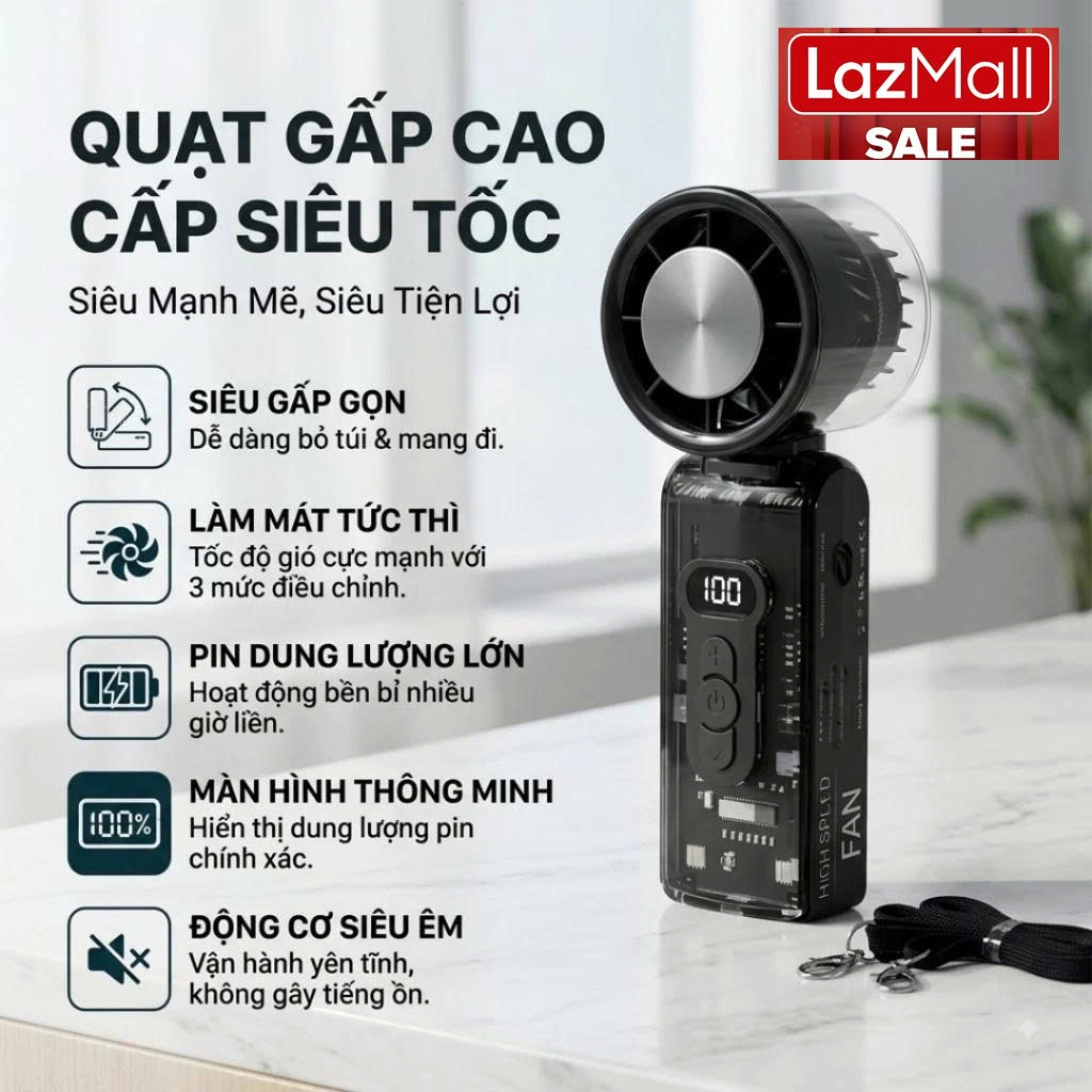 Lazmall ? Big Deal 50% Off Fc8 Mini Handheld Fan, 100-Level Wind Power, 3600Mah Battery, Led Screen, Compact Design, Easy to Carry When Going to Work, School, Traveling or Doing Outdoor Activities.