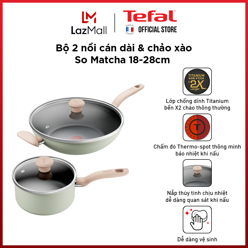 Bộ Nồi chảo chống dính đáy từ Tefal So Matcha (Combo 5 món - 2 món nhiều kích cỡ lựa chọn)