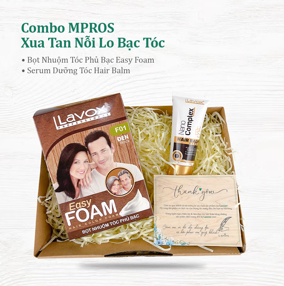 Combo Xua Tan Nỗi Lo Tóc Bạc (Bọt Nhuộm Tóc Phủ Bạc - Serum Dưỡng Tóc Air Balm Lavox Nano Complex)