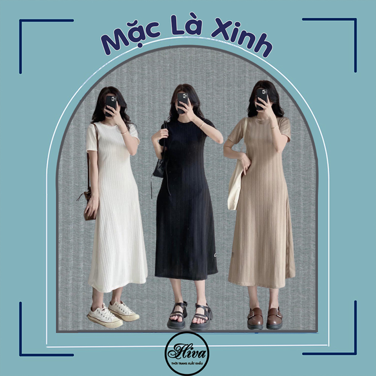 Váy thun gân nữ họa tiết xương cá maxi body dáng dài ulzzang