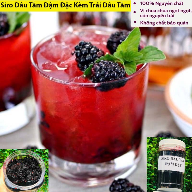 Siro dâu tằm đậm đặc kèm trái dâu tằm nguyên chất 100% - hàng nhà làm siêu ngon - hũ 500g - giá cực rẻ, chua ngọt thơm ngon, không phẩm màu, dùng để pha trà dâu tằm rất ngon thanh mát, giúp tăng cường sức đề kháng, đẹp da