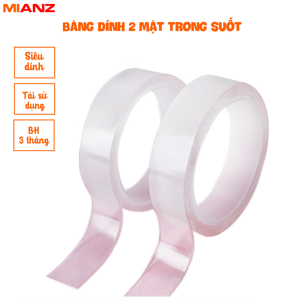 Băng dính 2 mặt trong suốt - Băng keo - Chịu lực cao, Dán trên mọi bề mặt - Kaizo Mart
