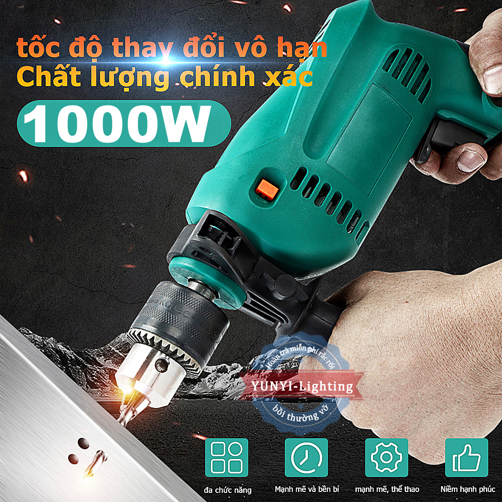Máy khoan điện cầm tay 13 ly,Máy khoan bê tông cầm tay 1000w,máy khoan điện 220v,khoan sắt 13 ly lõi đồng 100%