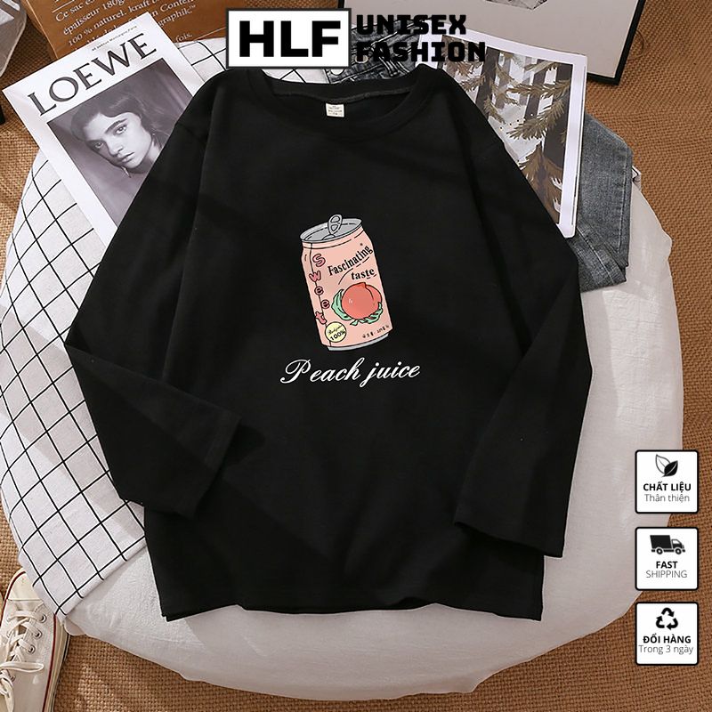 Áo thun dài tay form xuông rộng trà đào, áo thu đông nữ HLFashion