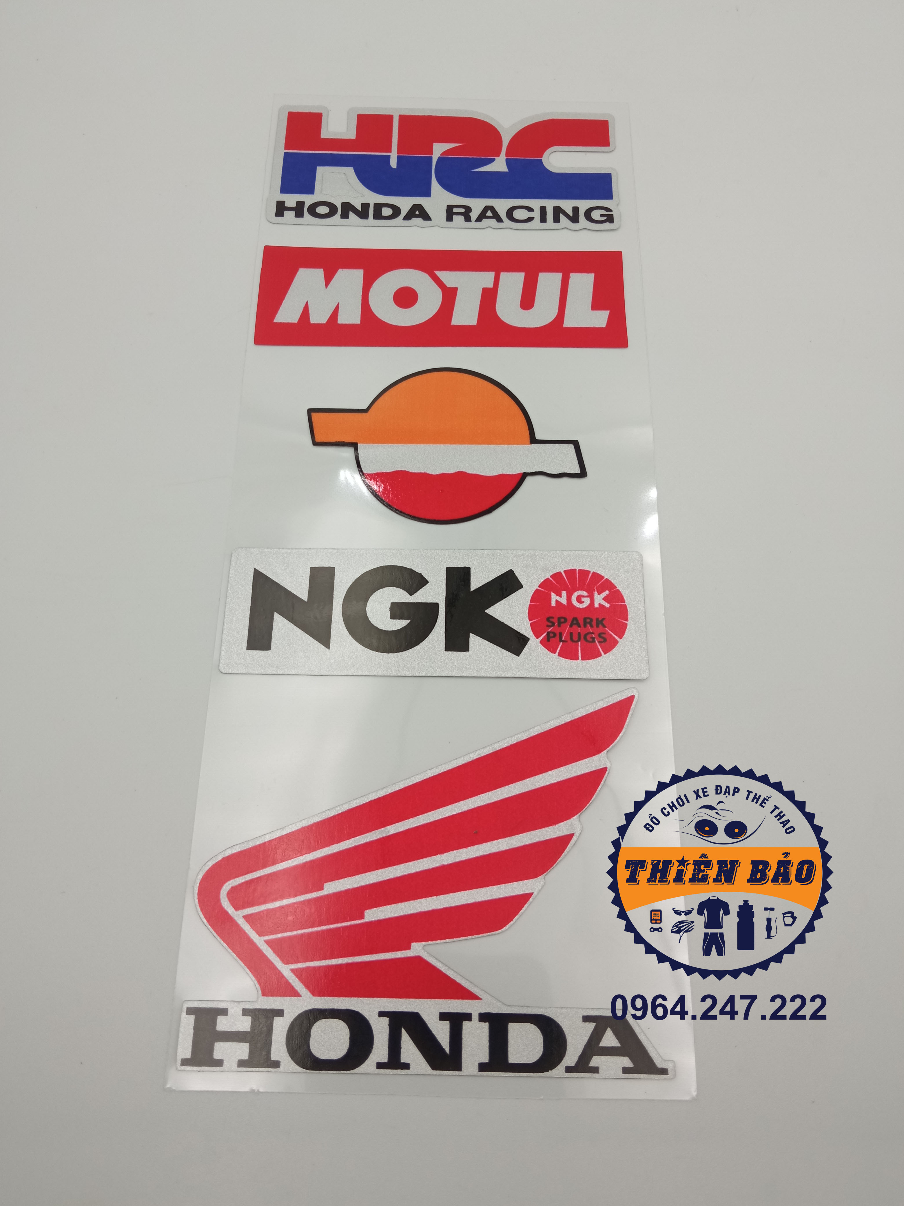 Combo 6 Tem dán xe máy, Decal dán xe nhiều loại, logo dán xe HRC Motul #282