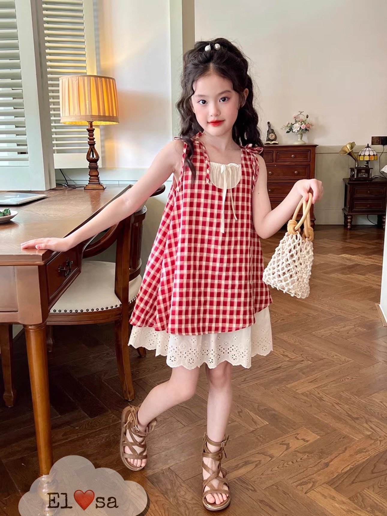 VÁY BÉ GÁI--VÁY ĐŨI NƠ CARO ĐỎ SIÊU XINH CHO BÉ 8-10KG ANNAKIDS