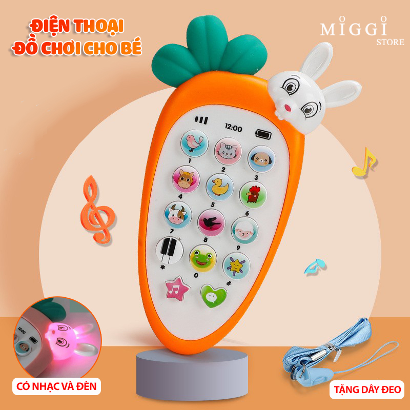 [TẶNG DÂY ĐEO] Đồ chơi điện thoại hình cà rốt kèm gặm nướu - Điện thoại đồ chơi cho bé - Có nhạc và đèn - Mẫu mới 2021