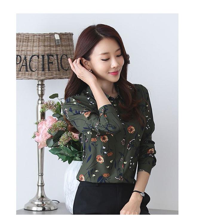 Áo sơ mi nữ dài tay họa tiết thanh lịch