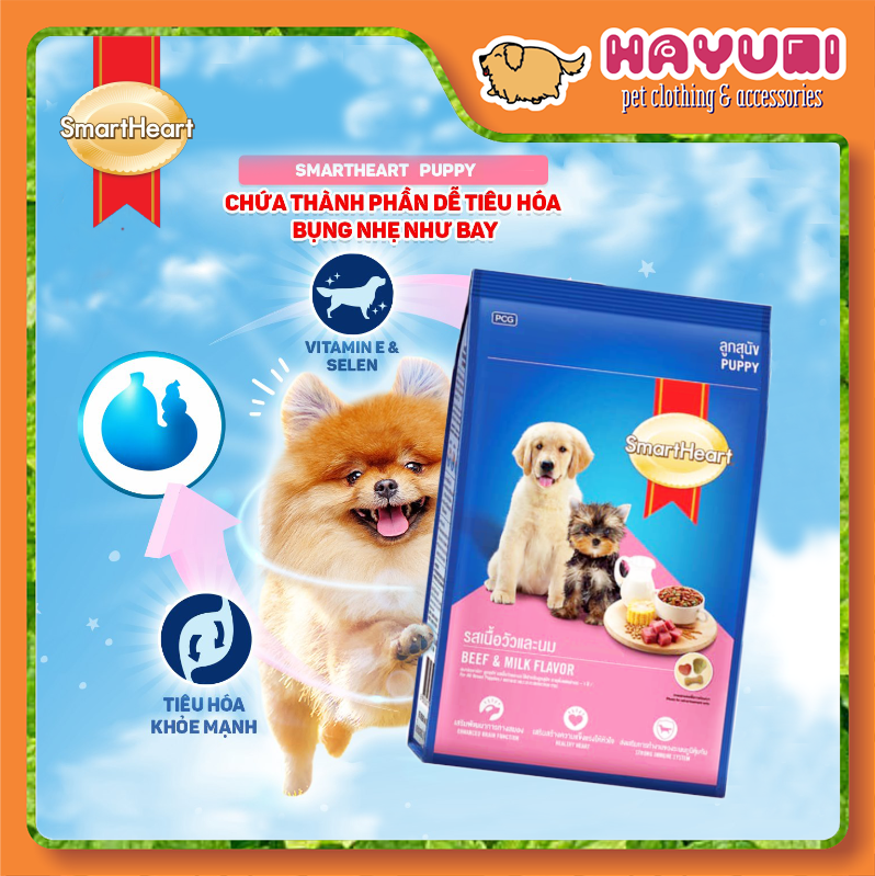 HẠT KHÔ SMARTHEART DÀNH CHO CHÓ CON - VỊ THỊT BÒ VÀ SỮA 400G