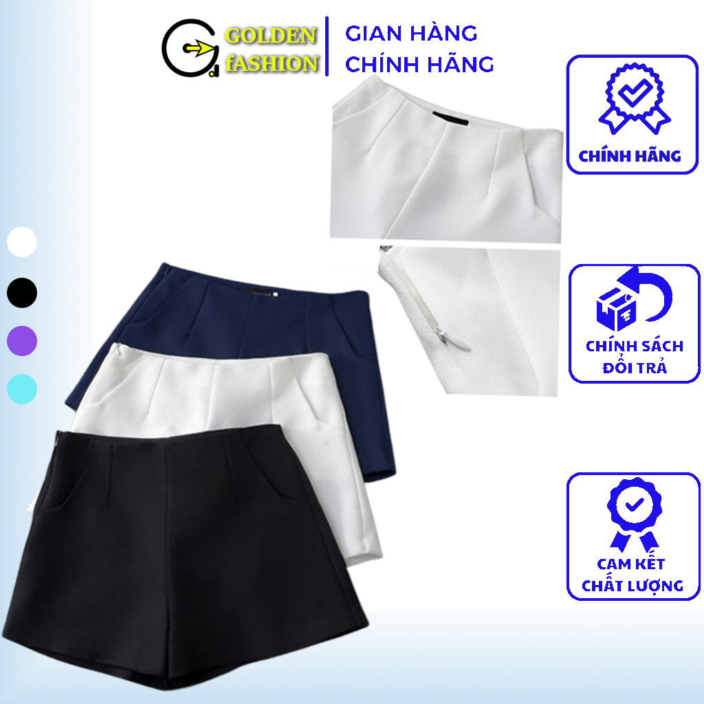 Quần short lưng cao, quần sooc nữ ngắn cạp cao kiểu trơn khoá kéo