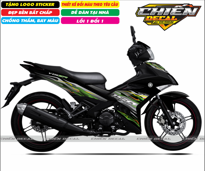 Tem rời xe exciter 150 mẫu tem lửa màu đen xanh