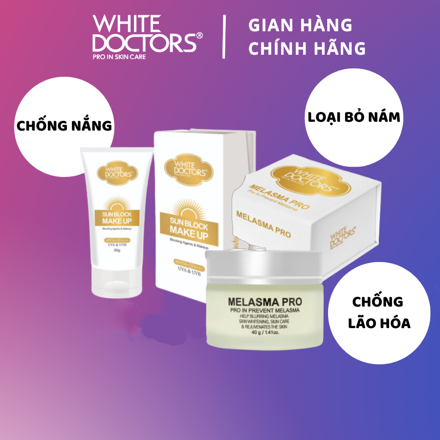 Bộ đôi giảm nám da thể nặng White Doctors - Sun Block Makeup và Melasma Pro
