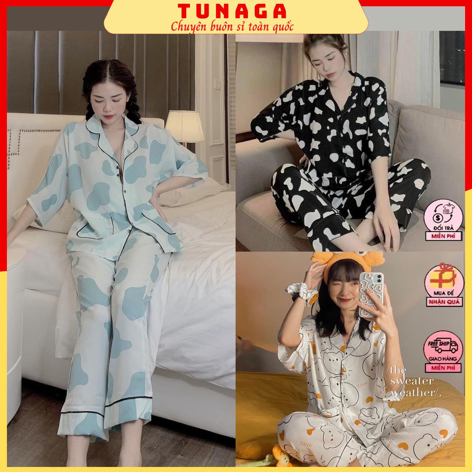 Bộ pyjama mặc nhà-bộ đồ lụa áo cộc quần dài siêu xinh