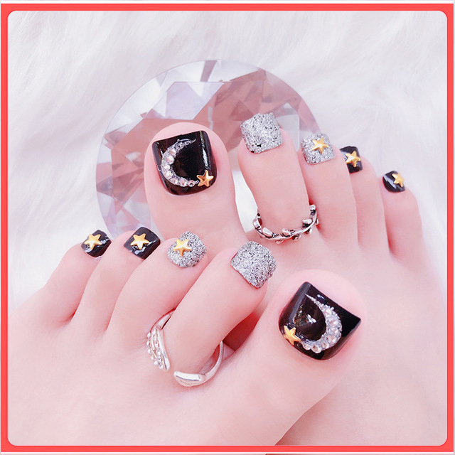 Bộ 24 Móng chân giả , nail giả , móng giả C17 (kèm keo dán)