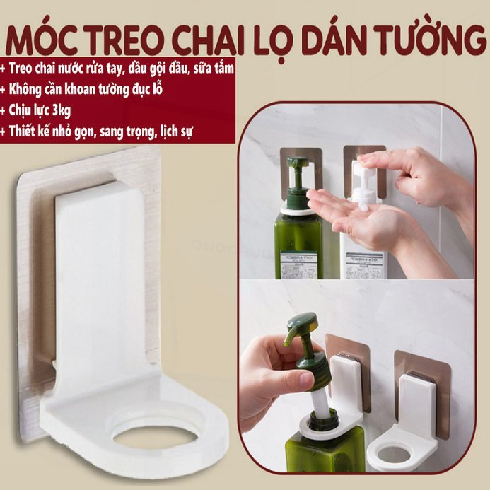 [HÀNG LOẠI A] Giá móc treo cổ chai lọ nước rửa tay dầu gội đầu sữa tắm xà phòng dán tường siêu chắc, làm từ nhựa PP bền bỉ, an toàn, đi kèm theo là phần keo dán phía sau có độ bám dính cực cao, có thể chịu được trọng lượng lên đến 5kg