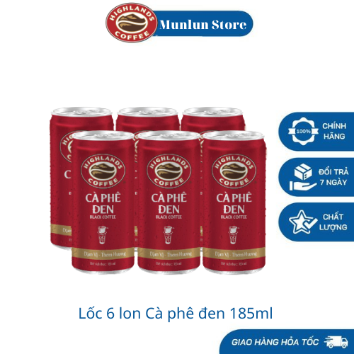 Lốc 6 lon cà phê đen Highlands Coffee 185ml - Hàng mới sản xuất