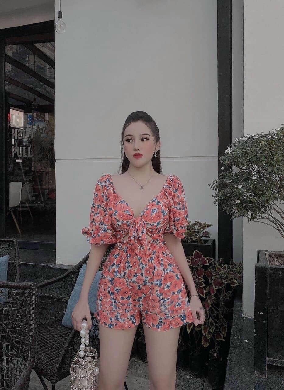 [HCM]Jum hoa quần đùi áo cổ V ray lỡ khoét eo #jumhoaduitaylo