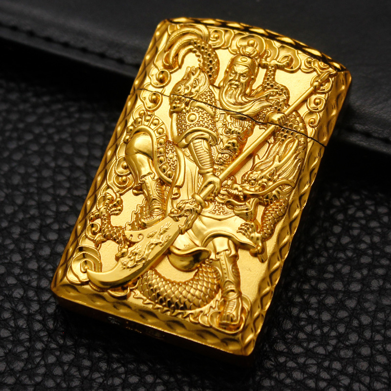 Bật lửa MF362 xài gas - Kiểu dáng quan công tinh xảo - Chất liệu kim loại cứng cáp (Vàng)