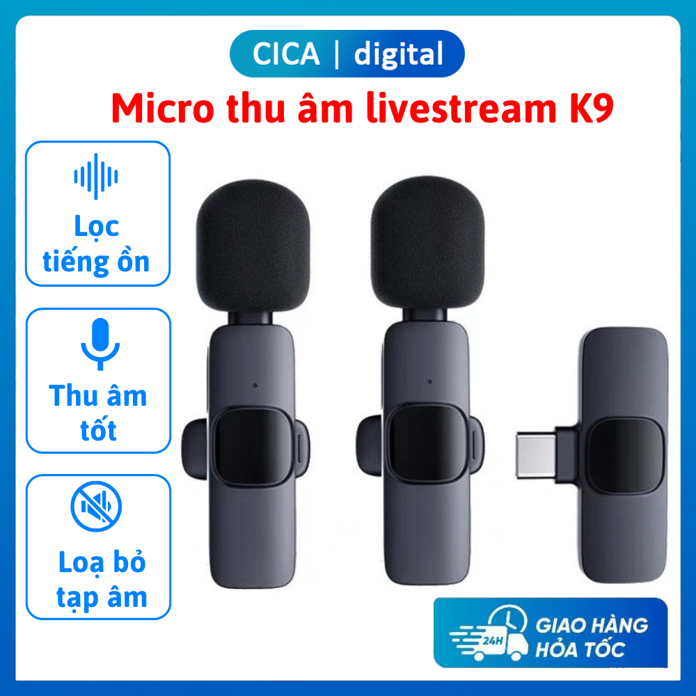 Bộ Micro Thu Âm Không Dây Cài Áo Longtime K9 Cho Điện Thoại (1 Mic, 2 Mic) Lọc Tiếng Ồn Để Livestream Ghi Âm Quay Video, Bảo Hành 12 Tháng