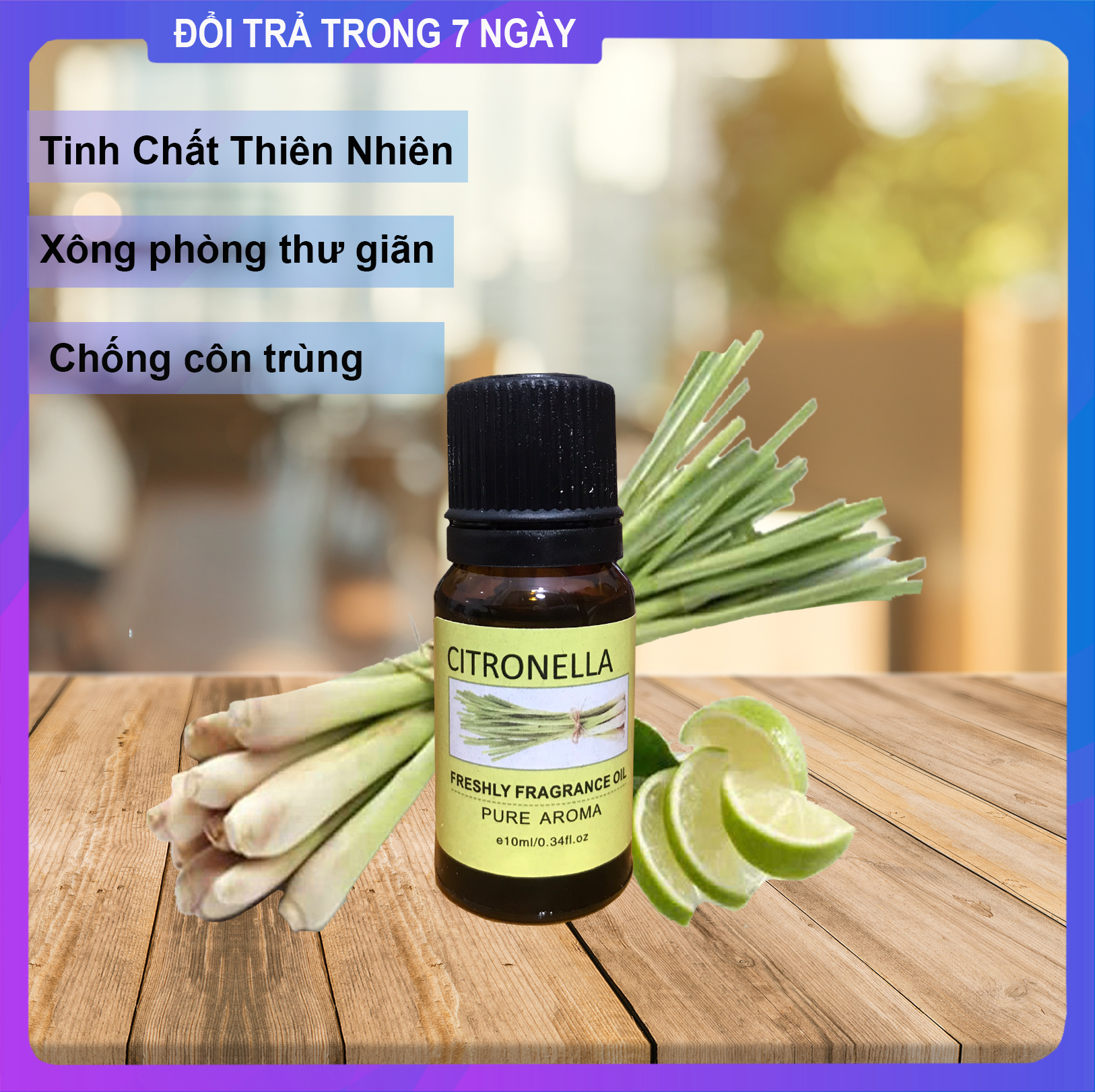 Tinh Dầu Sả Chanh Thiên Nhiên 10 ml Tỏa Hương Thơm Phòng Khử Mùi Đuổi Muỗi , Chống Côn Trùng