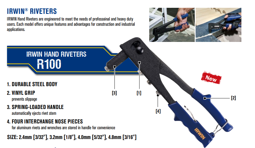 1 x kềm rút rive 4 lỗ - r100 irwin 1886980