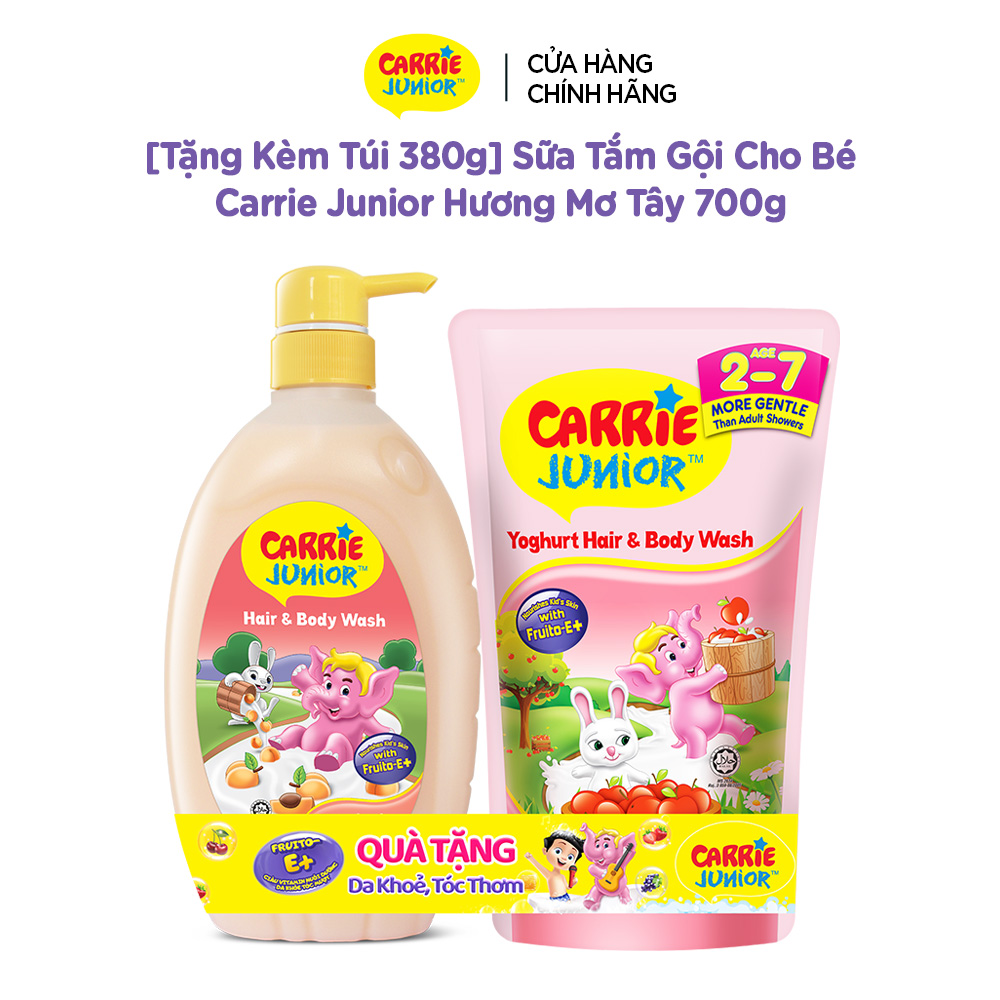 [TẶNG TÚI 380G] Sữa Tắm Gội Cho Bé Carrie Junior Hương Mơ Tây 700g