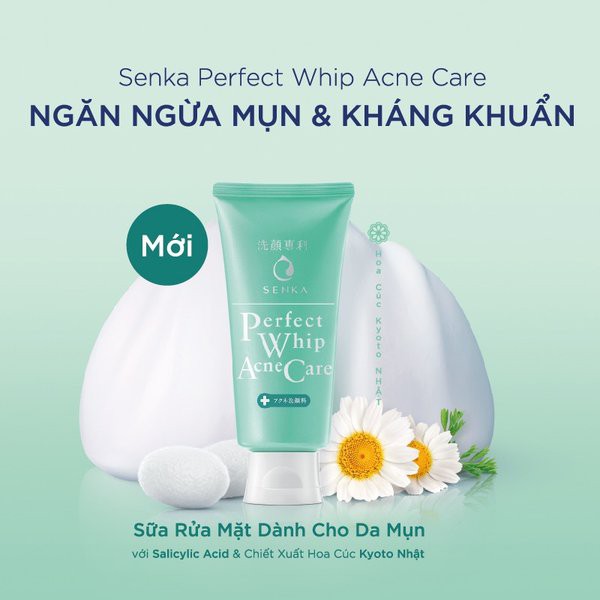 Sữa Rửa Mặt Hoa Cúc Dành Cho Da Mụn Senka Perfect Whip Acne Care