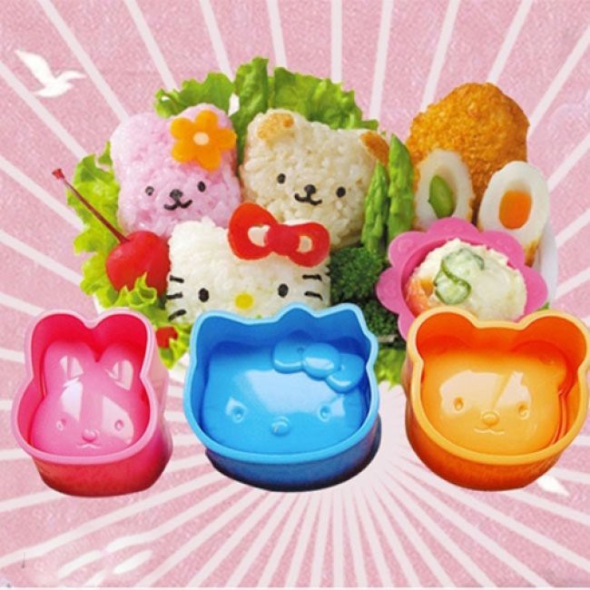 Bộ 3 khuôn ép cơm bento mèo thỏ gấu . .