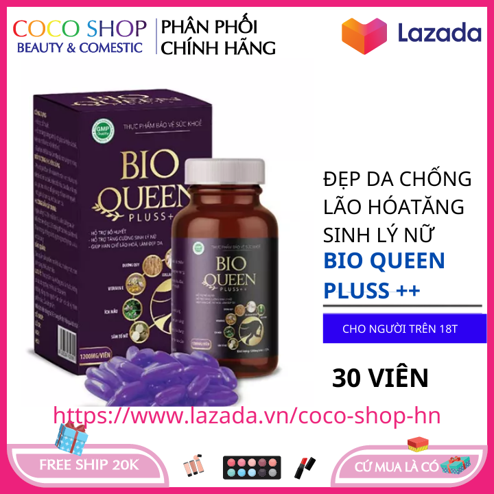 Hỗ trợ tăng cường nội tiết tố nữ, cải thiện sinh lý nữ Bio Queen Pluss ++ hộp 30 viên HSD 2023