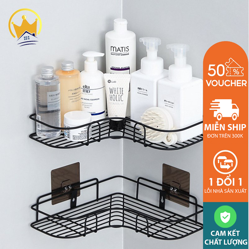 Kệ sắt chữ V để đồ dùng phòng bếp , phòng tắm dán góc tường đa năng