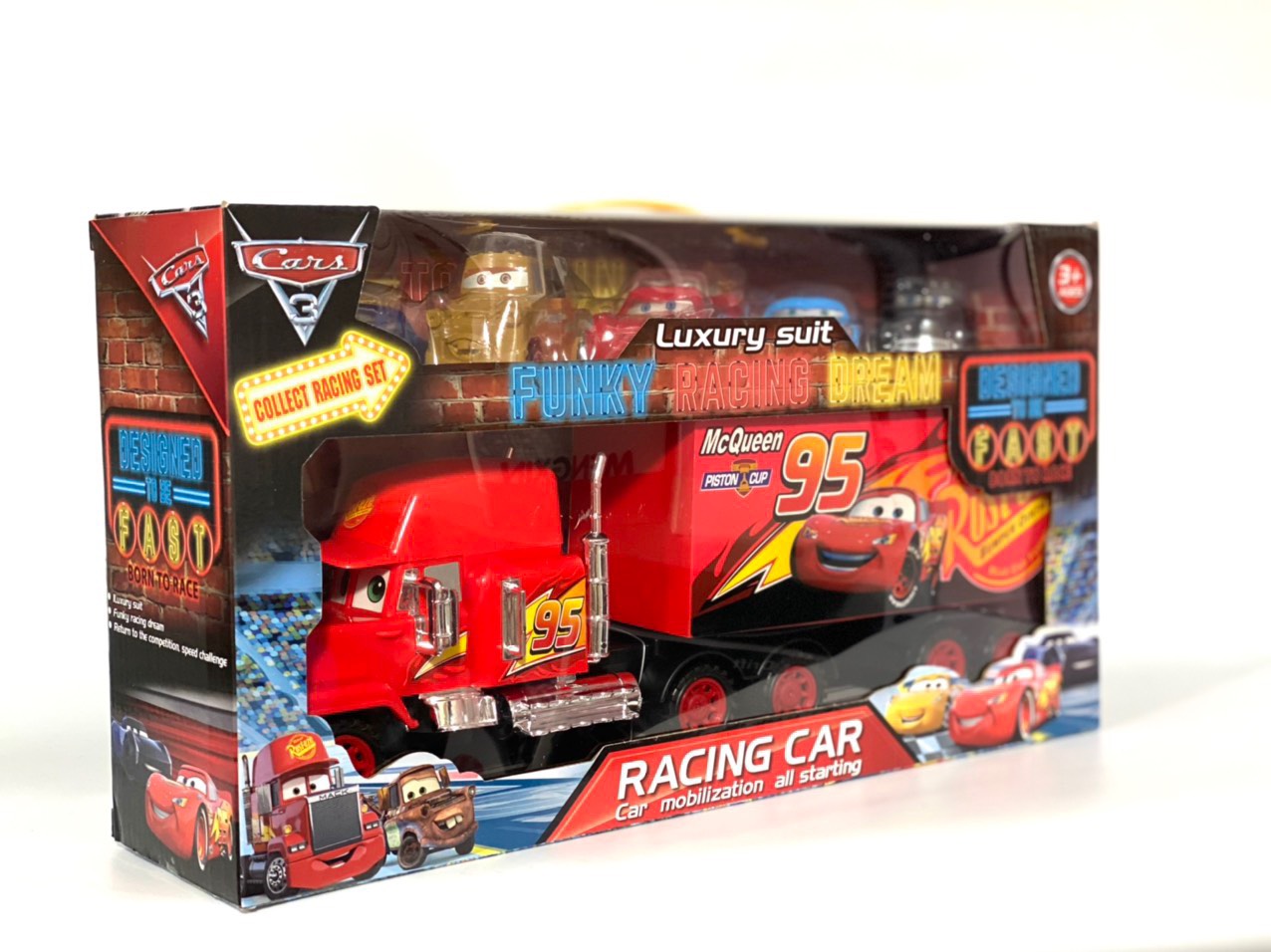 Bộ xe đồ chơi mc queen 95 gồm 1 xe tải to và 5 xe nhỏ 919-115 racing car luxury suit