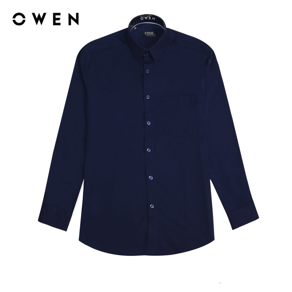 Owen - áo sơ mi dài tay regular fit ar221288dt màu navy chất liệu rayon - microfiber - spandex