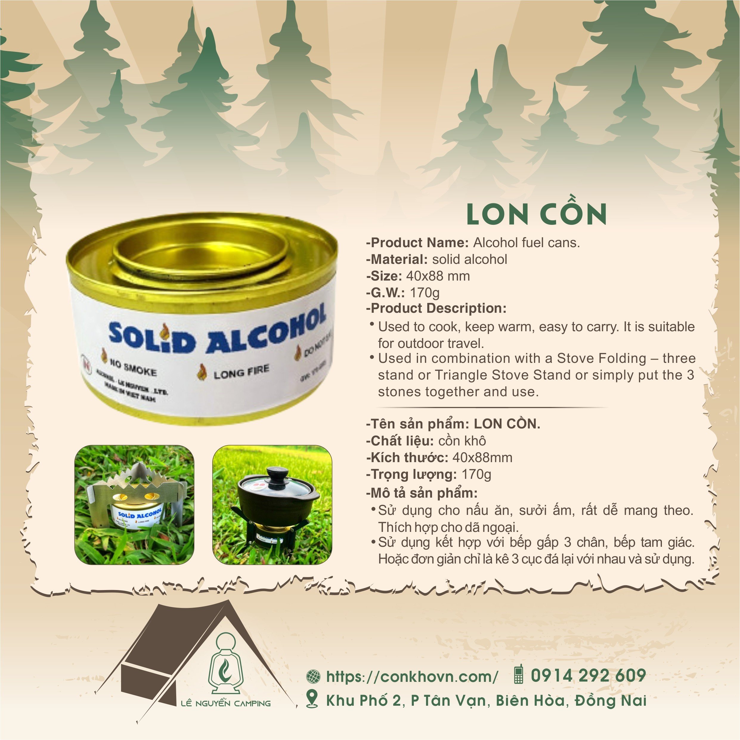 Lon cồn dã ngoại du lịch cắm trại - 170gr/lon