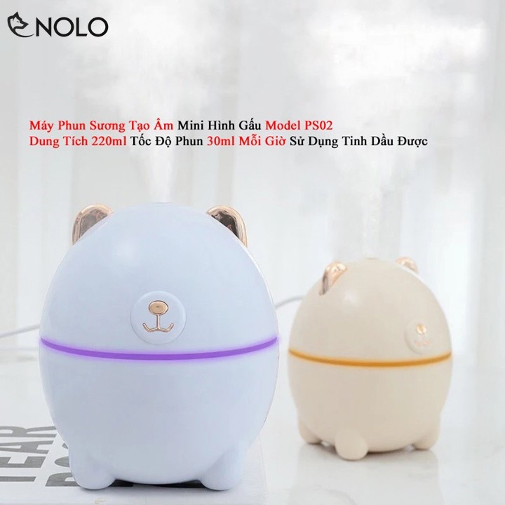 MÁY PHUN SƯƠNG TẠO ẨM MINI HÌNH GẤU DUNG TÍCH 220ML TỐC ĐỘ PHUN 30ML MỖI GIỜ SỬ DỤNG TINH DẦU ĐƯỢC