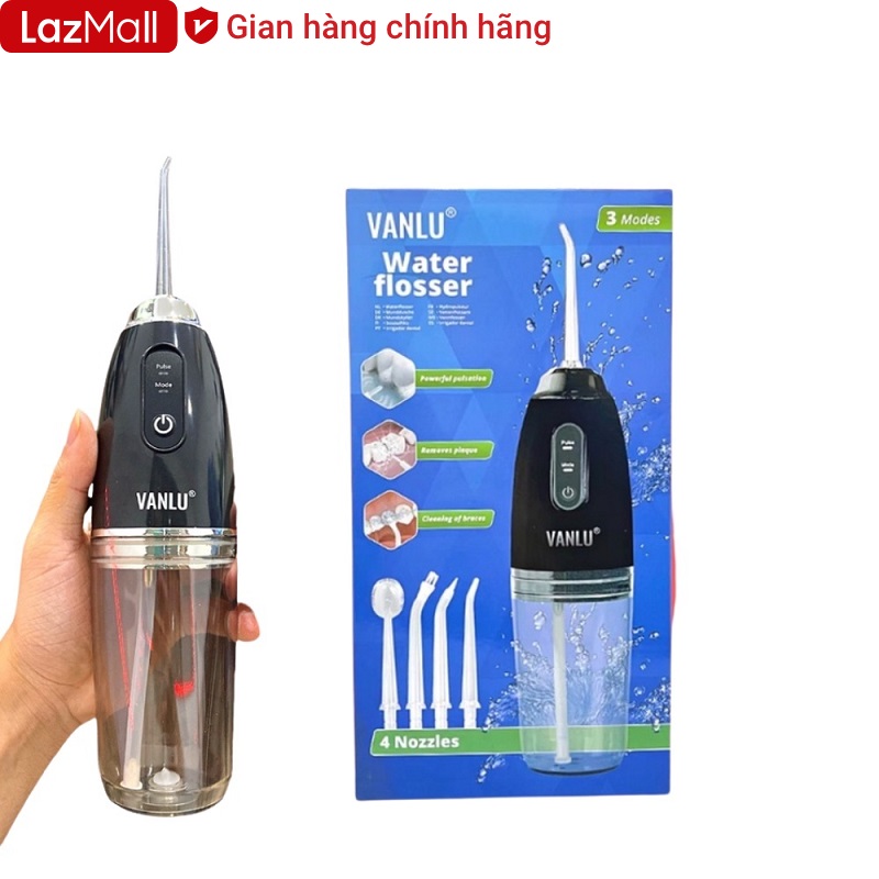 Máy tăm nước cầm tay tự động vanlu, 4 đầu 3 chế độ xịt cao cấp, dụng cụ vệ sinh răng miệng thế hệ mới, chống nước ip68, water flosser for oral hygiene