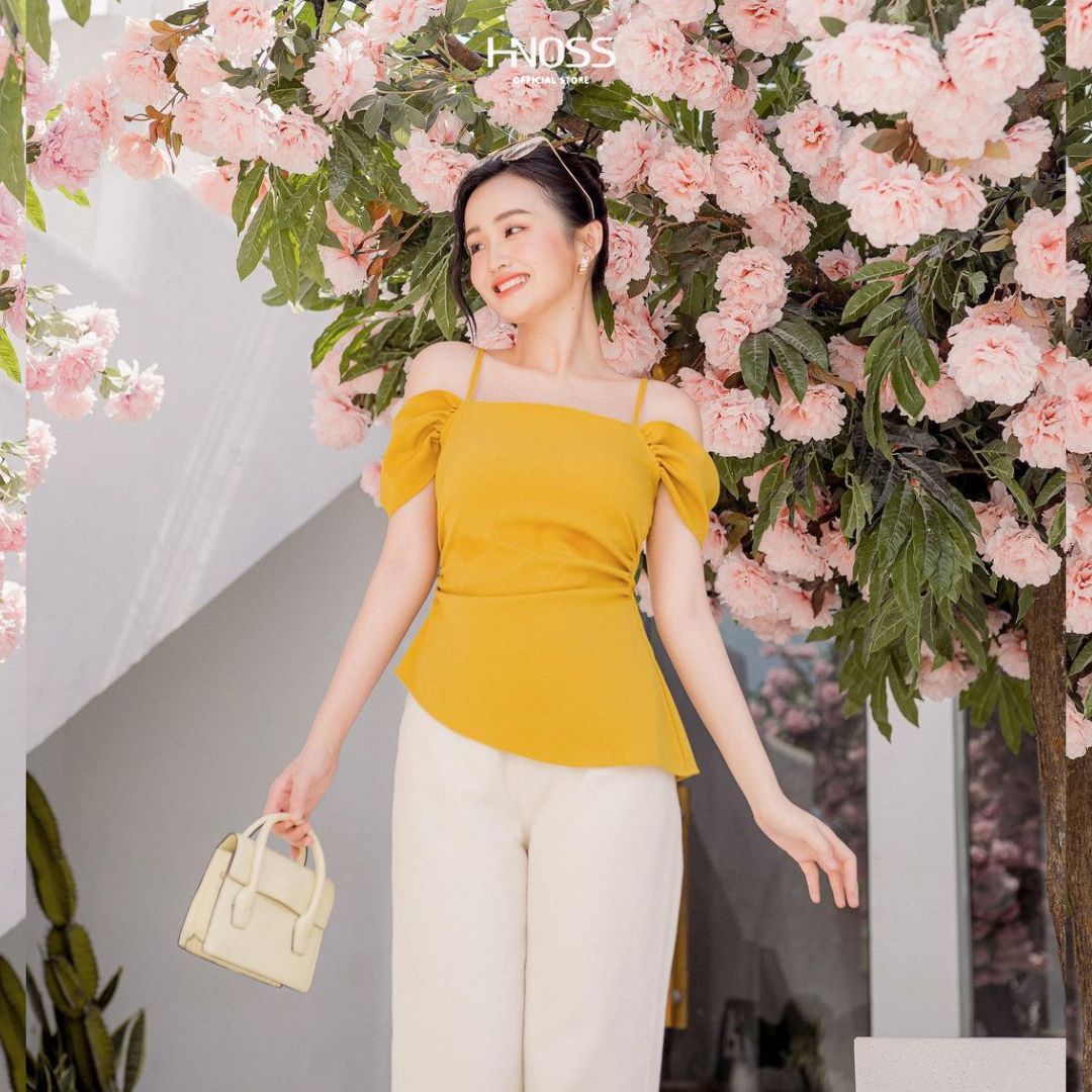 Áo kiểu nữ thời trang hnoss peplum rớt vai hnaki075